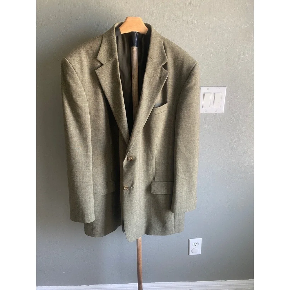 Oscar de la renta  Olive Green Micro Check Windowpane Two‎ Button Blazer.
